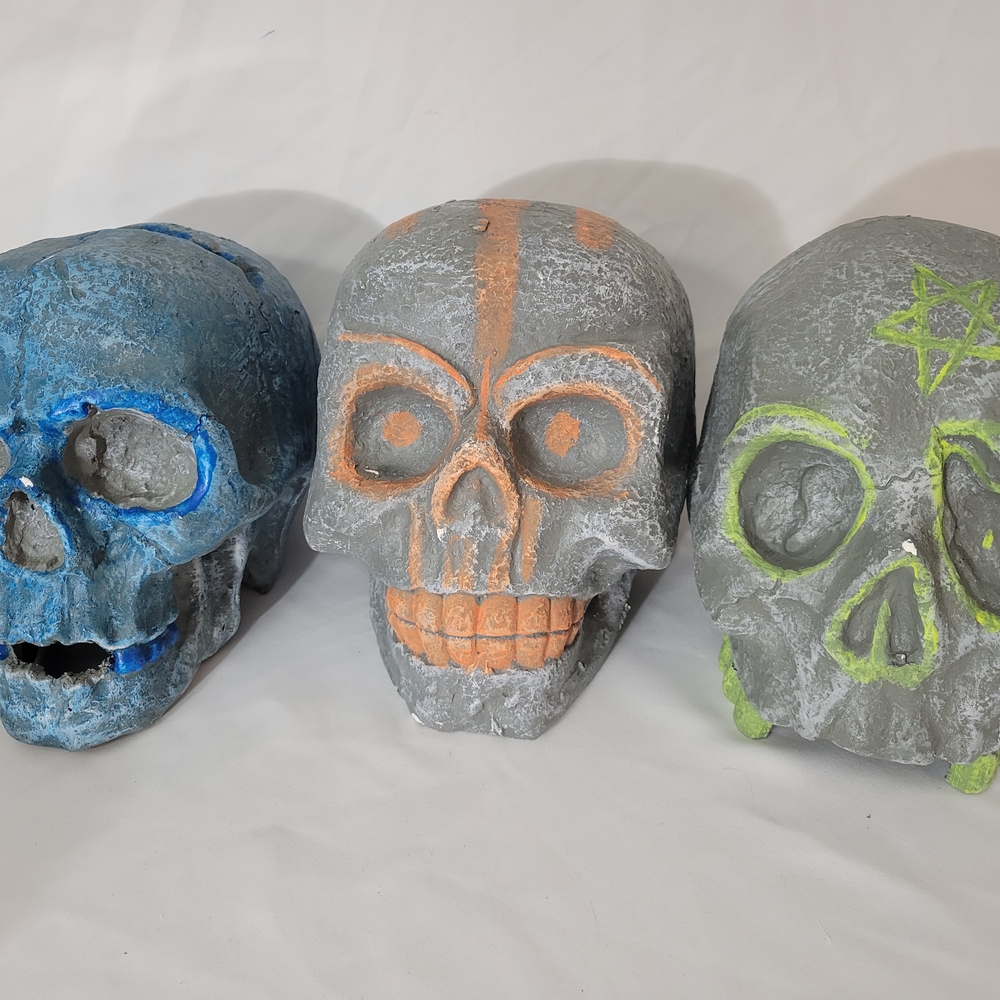 Halloween Paper Mache Multi Colored Skulls Set Rare